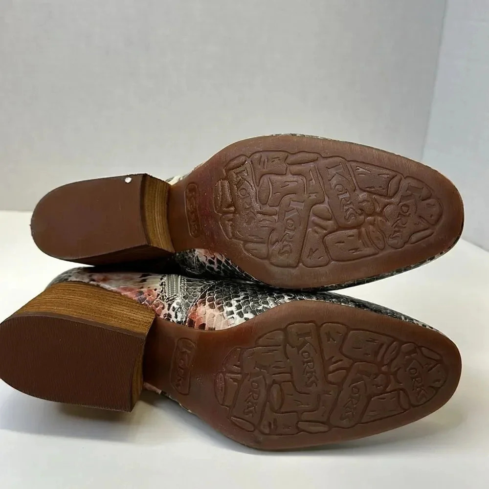 Korks Leland Boots Ankle Booties Leather Heeled Snake Print Brown Tan Size 8.5 - Picture 10 of 11
